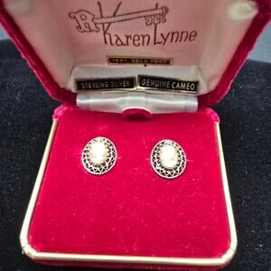 Karen Lynne Sterling Silver Cameo Earrings Studs In Box Vintage